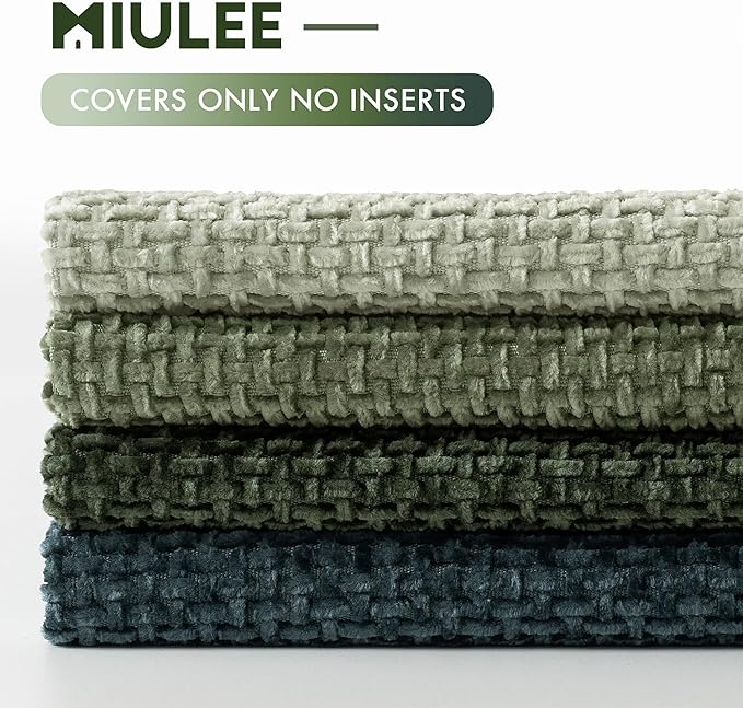 MIULEE Soft Decorative Chenille Pillow Covers Green Navy 20x20 Pack of 4 | - Image 6