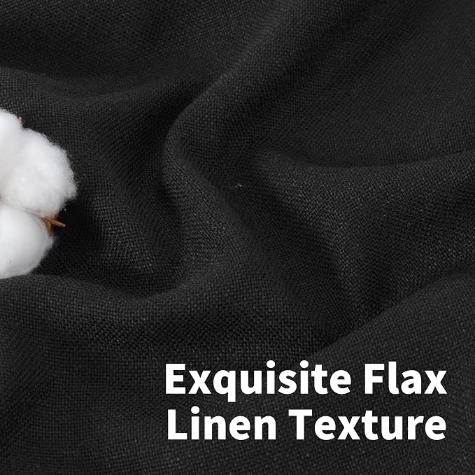 YoungsTex Short Black Linen Semi Sheer Curtains 45 Inch Length 2 Panels | Light - Image 3
