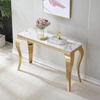 Henf 47" Marble Console Table Entryway Table Modern White Faux Marble Accent - Image 4