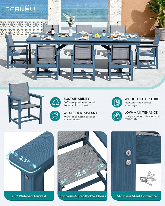 SERWALL 9 Piece Outdoor Dining Set - Image 3