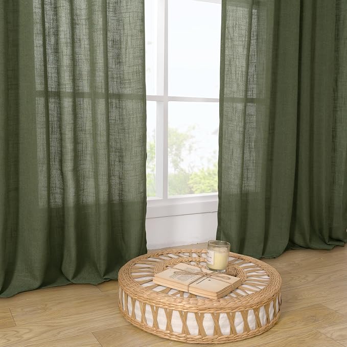 Olive Green Linen Sheer Curtains 96 Inches Long - Image 9