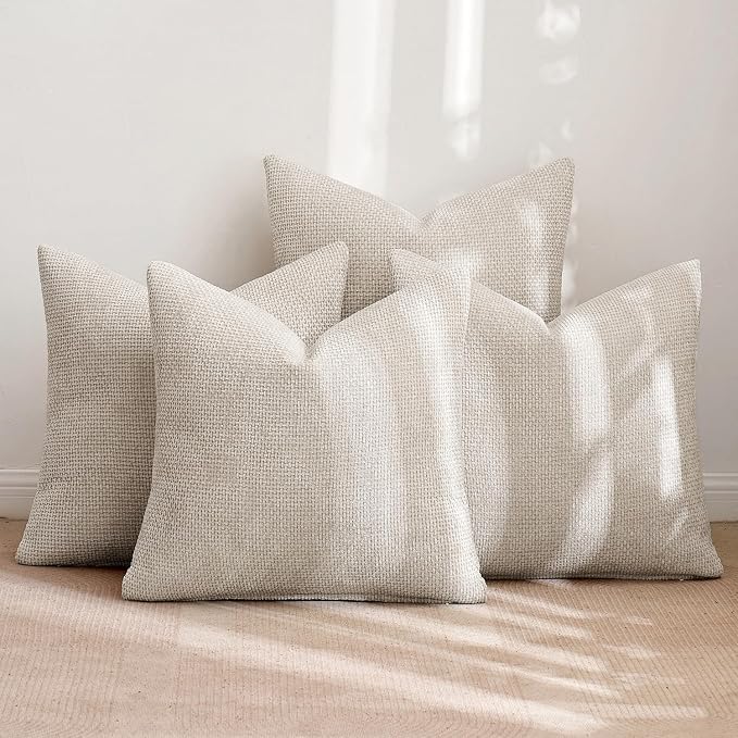MIULEE Soft Decorative Chenille Euro Pillow Covers Cream 22x22 Pack of 4 | - Image 3