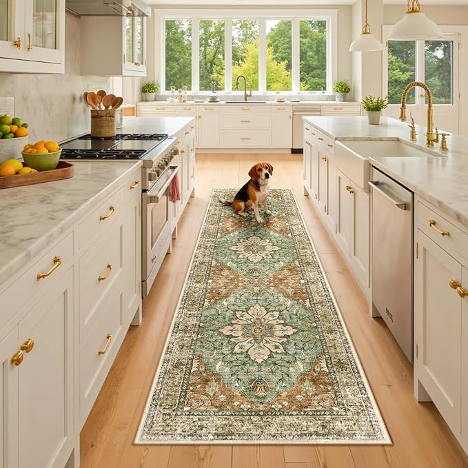 RELEANY Washable Area Rug, Runner 2'x8', Brick/Brown/Green | Non-Slip, Water - Image 3