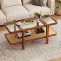 Giantex Rattan Coffee Table, 47.5" Rectangle Solid Wood Tea Table w/Tempered by Giantex
