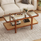 Giantex Rattan Coffee Table, 47.5" Rectangle Solid Wood Tea Table w/Tempered by Giantex