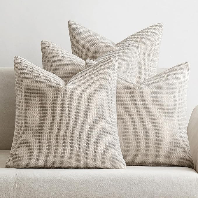 MIULEE Soft Decorative Chenille Pillow Covers Cream 18x18 Pack of 4 | Modern by MIULEE