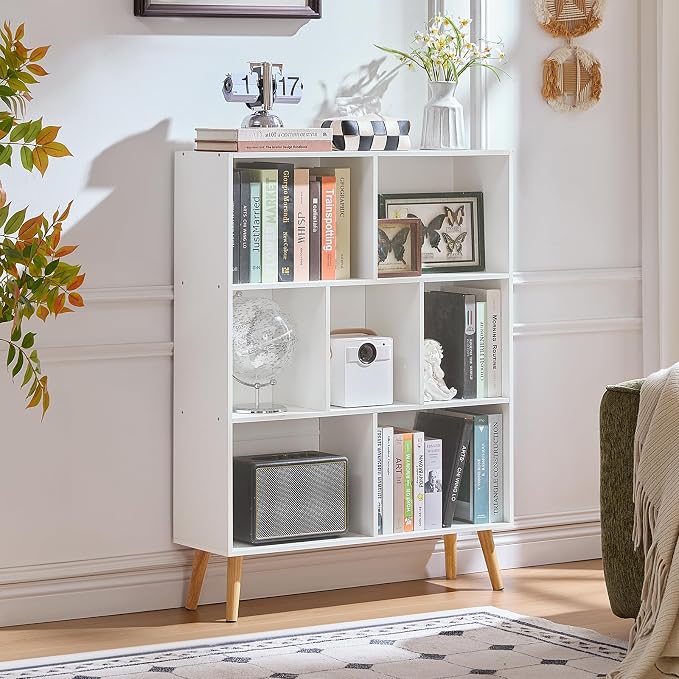 LEYAOYAO Cube Bookshelf 3 Tier Mid-Century White Modern Bookcase - Image 2