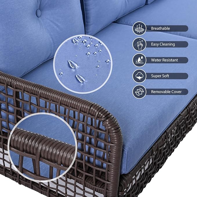 4-Piece Outdoor Wicker Sectional Sofa Set, All Weather Patio Conversation Set - Image 6