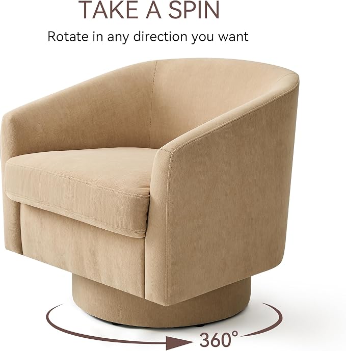 Swivel Barrel Accent Chair, Round Chenille Fabric Living Room Arm Chairs - Image 5