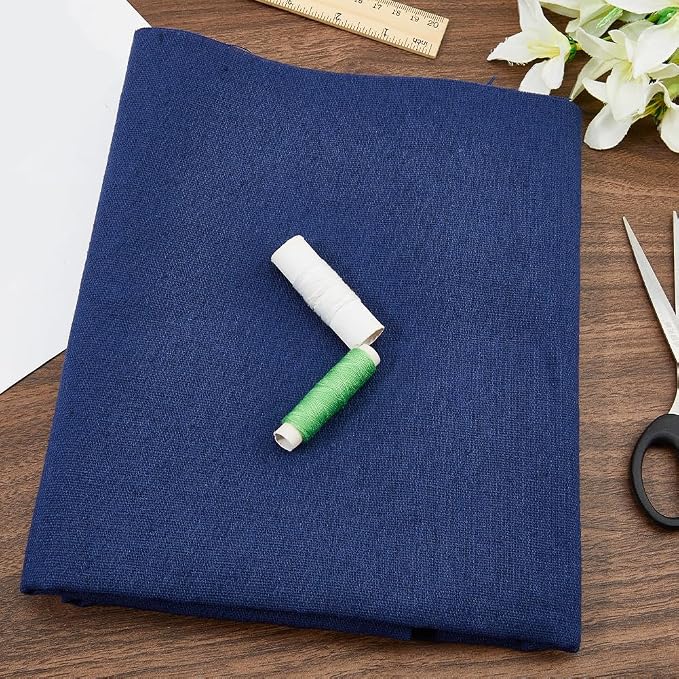 59 Inch Navy Blue Linen Cotton Quilting Fabric by The Yard Canvas Embroidery - Image 3