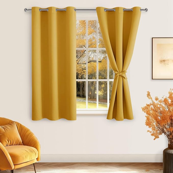 Blackout Curtains for Bedroom, Mustard Yellow 38 x 45 Inch 2 Panels | Thermal by Hiasan