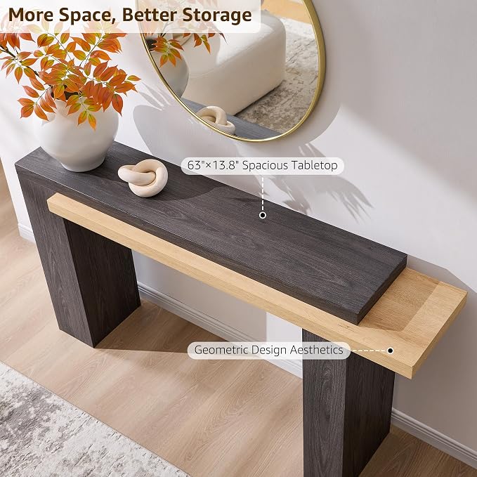 OKD 63 Inch Modern Entryway Console Table, Solid Geometry Accent Sofa Table - Image 4