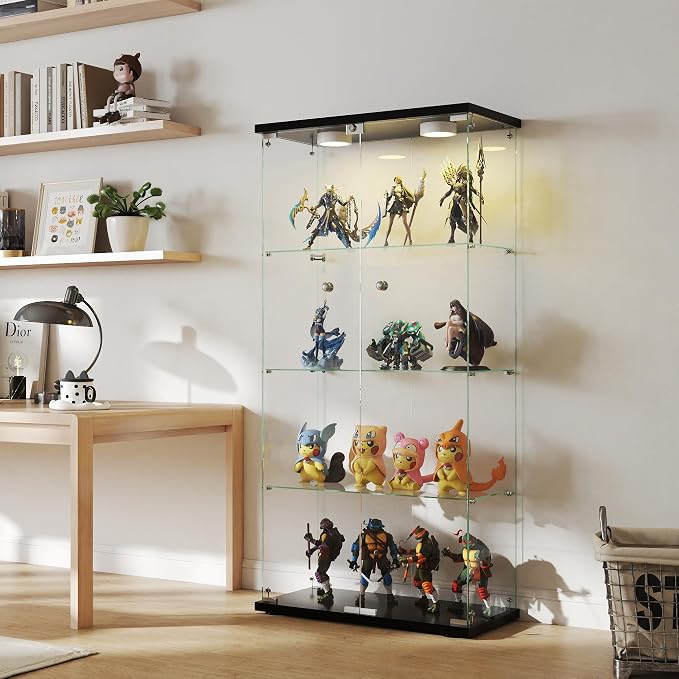 Display Cabinet with Light, Glass Door and Lock, 4-Shelf Fast Installation in by glassdisplaycabinet