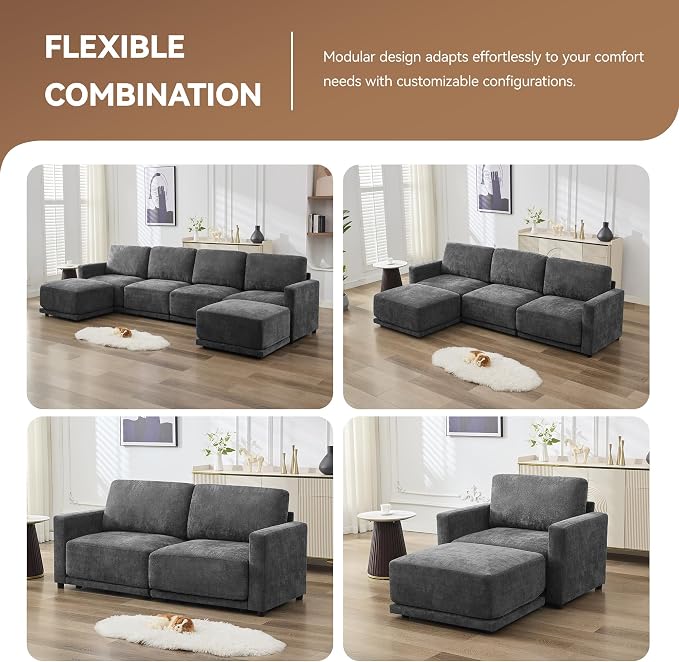 110.6" L Shaped Sectional Sofa, Modular Cloud Deep Seat Couch - Image 6