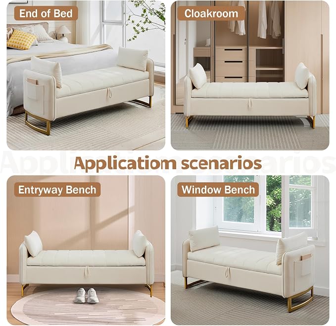 66" End of Bed Storage Bench King Size, Velvet Storage Benches - Image 8