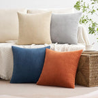 MIULEE Soft Corduroy Decorative Throw Pillow Covers Blue-Yellow 18x18 | Set of 4 - Image 2