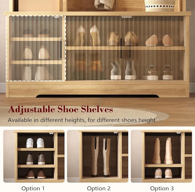 CSZZD Hall Tree with Bench and Shoe Storage, Fluted Entryway Bench with Coat - Image 5