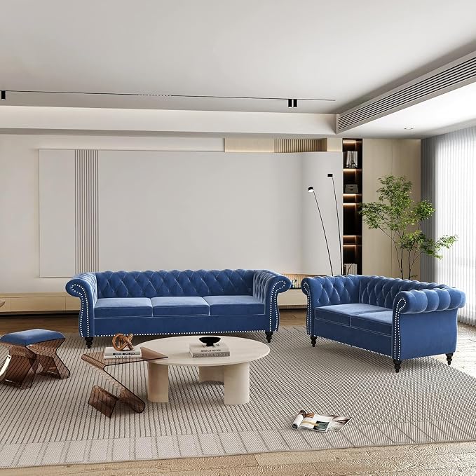 Chesterfield 3 Seater Sofa, Modern Velvet Tufted Couch 3 Seater - Image 7