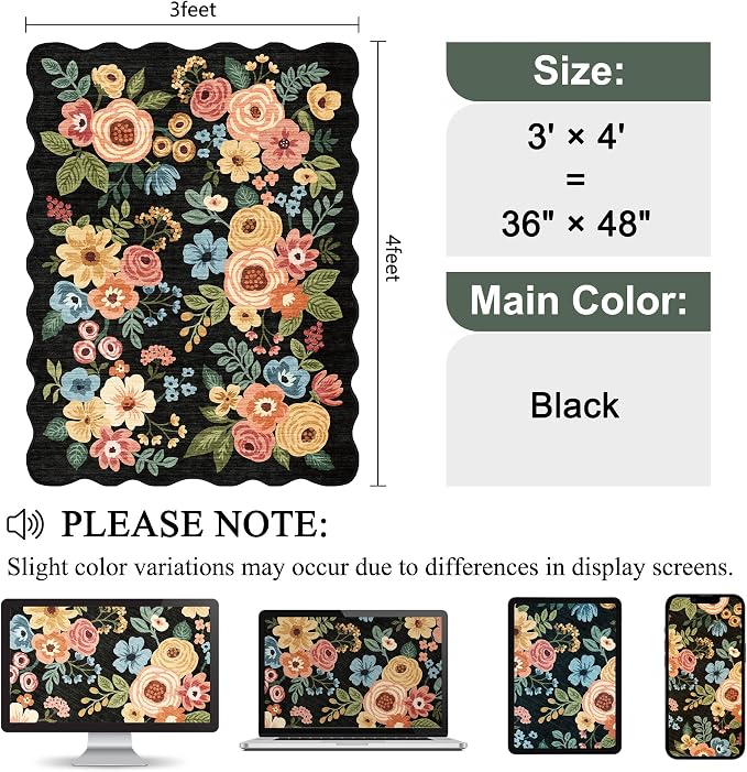 DUKINO 3x4 Rug, Non Slip Floral Washable Area Rug - Image 2