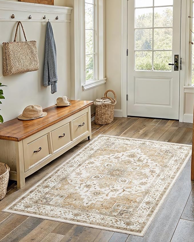 AMADA HOMEFURNISHING 4x6 Washable Area Rug, Low-Profile Entryway Rug by AMADAHOMEFURNISHING