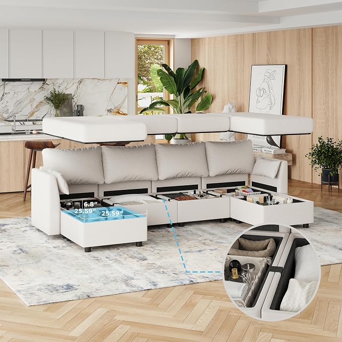 Huatean Home 114.17" Modular Sectional Sofa, 6 Seat Modular Couch - Image 3