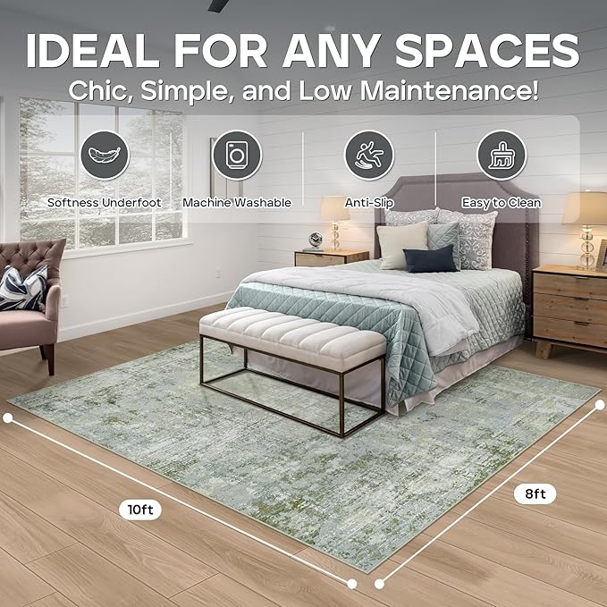 Aelenmu 8x10 Area Rugs for Living Room Bedroom Dining Room Washable Green | - Image 2