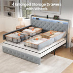 LARMACE King Size Bed Frame Velvet Upholstered LED Tufted King Platform Bed and - Image 7