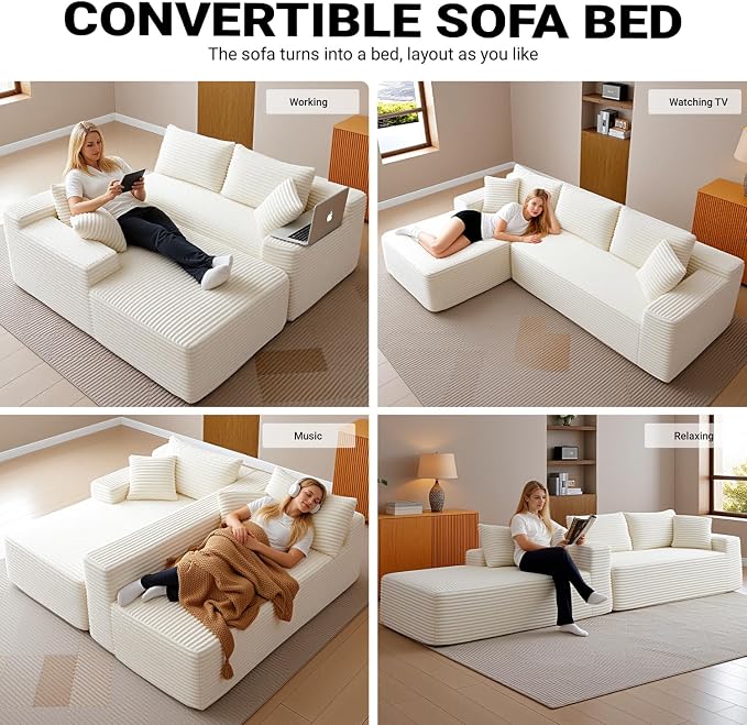 Cloud Sectional Couch, Corduroy Boneless Couches - Image 4