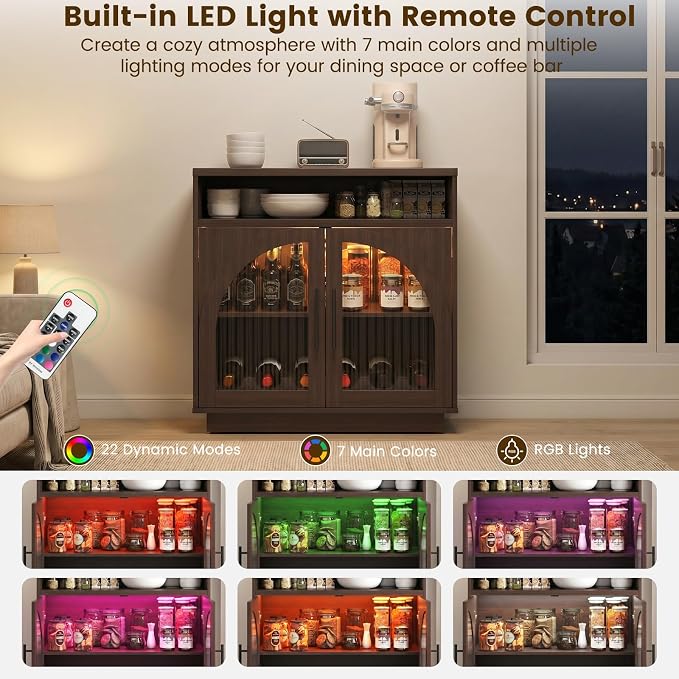 Sideboard Buffet Cabinet with Storage, 31.5" Coffee Bar Cabinet with LED Lights - Image 5