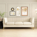 83.46" W Beige Velvet Sofa Couch - Image 8