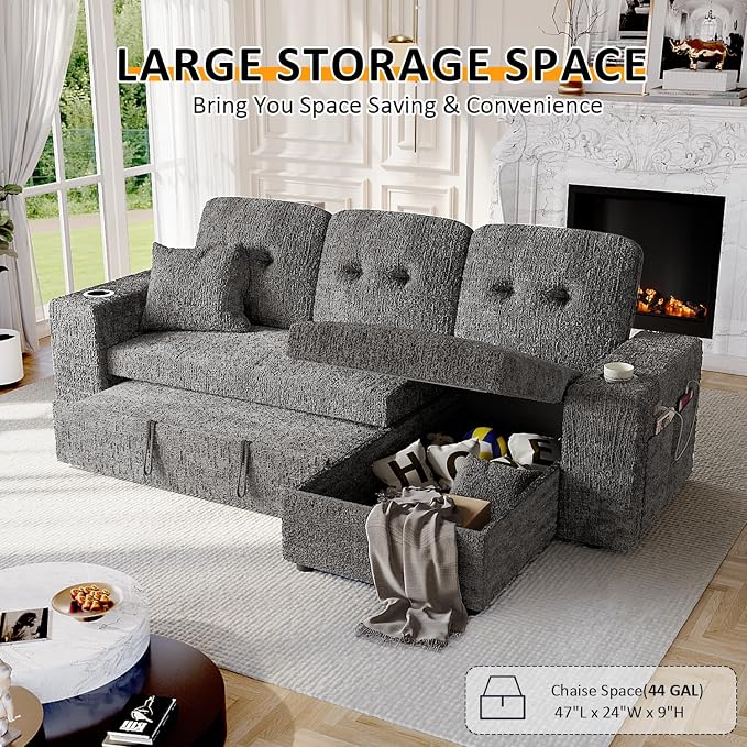 90 Inch Modular Sectional Sleeper Sofa Bed, 4 in 1 Pull Out Couch Bed - Image 5