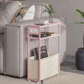 Leomonio Pink Side Table with Charging Station, Slim End Tables with Linen by Leomonio