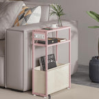 Leomonio Pink Side Table with Charging Station, Slim End Tables with Linen by Leomonio
