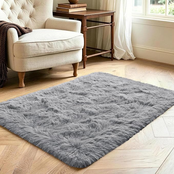 3x5 Grey Fluffy Soft Area Rug Non-Slip - Image 3