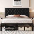 Fluest Queen Bed Frame with Headboard PU Leather Upholstered Bed Frame Platform by Fluest