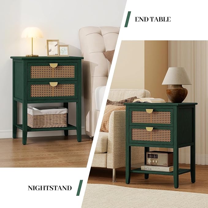 22" Green Coffee Side Tables, Boho Accent Storage Cabinets - Image 4