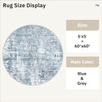 Soalmost Abstract 5x5 Round Rug 5ft Circle Living Room Rugs, Low Pile Stain - Image 5