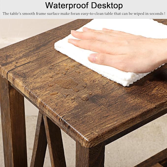 End Side Table with Storage Shelf Rectangle Narrow Nightstand Console Tables - Image 7