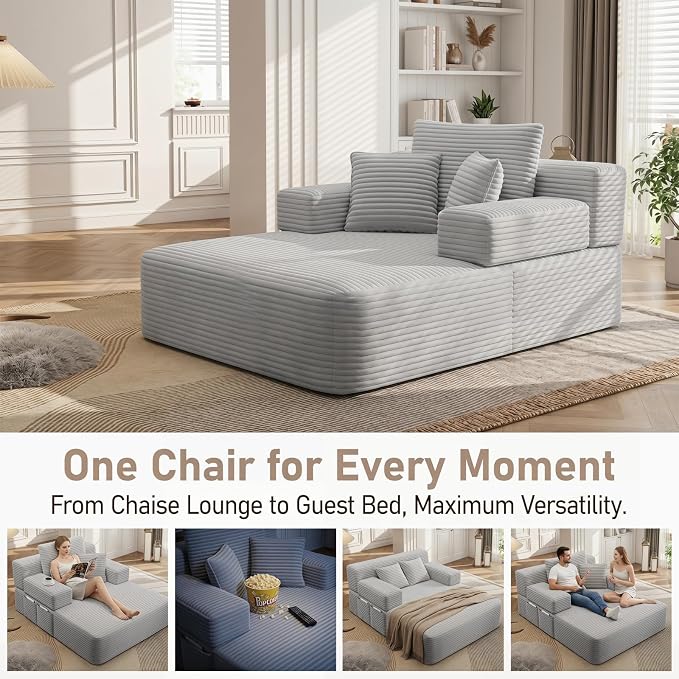 Oversized Boneless Chaise Sofa Bed, Corduroy Chaise Lounge Chair Indoor - Image 5