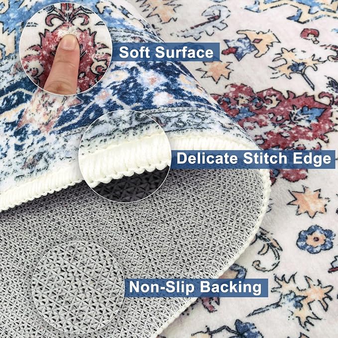 Yamaziot Washable Runner Rug, 2x8 Non-Slip Boho Vintage Hallway Kitchen Rug | - Image 4