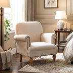 Beige Linen Fabric Accent Chairs Set of 2, Modern Farmhouse Upholstered - Image 8
