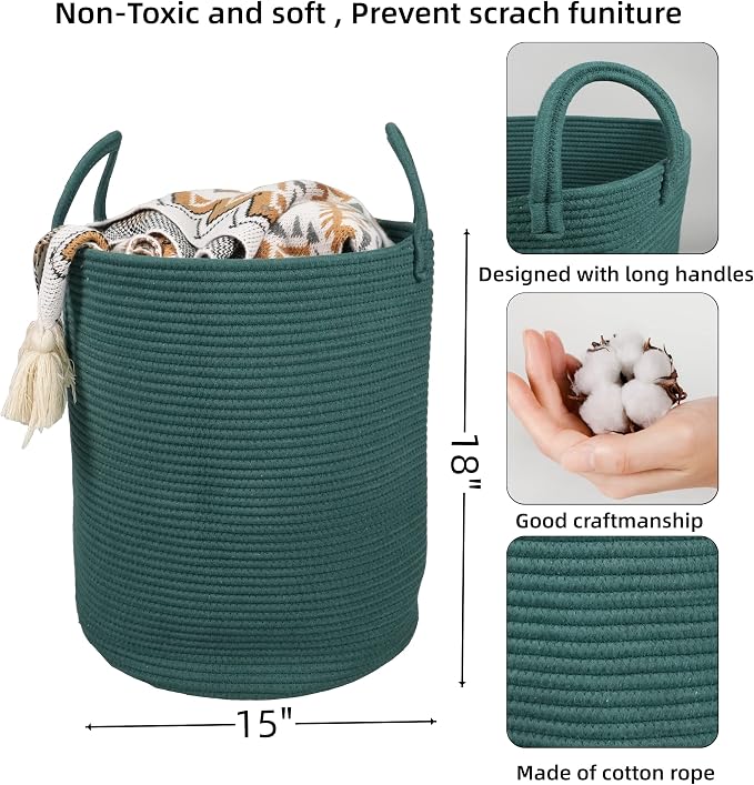 XUANGUO Cotton Rope Laundry Basket Hamper - Image 2