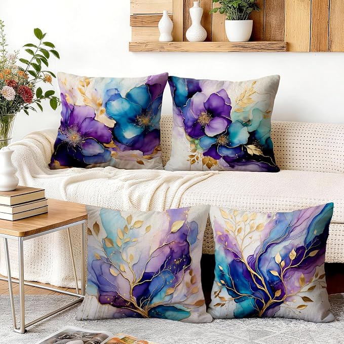 OBSEDE Decorative Throw Pillow Covers Set of 4, 18x18 Inch Purple and Blue - Image 5