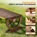 VINGLI Rustic Wooden Wheel Bench Outdoor Bench, Patio Bench Wagon Slatted Seat - Image 5