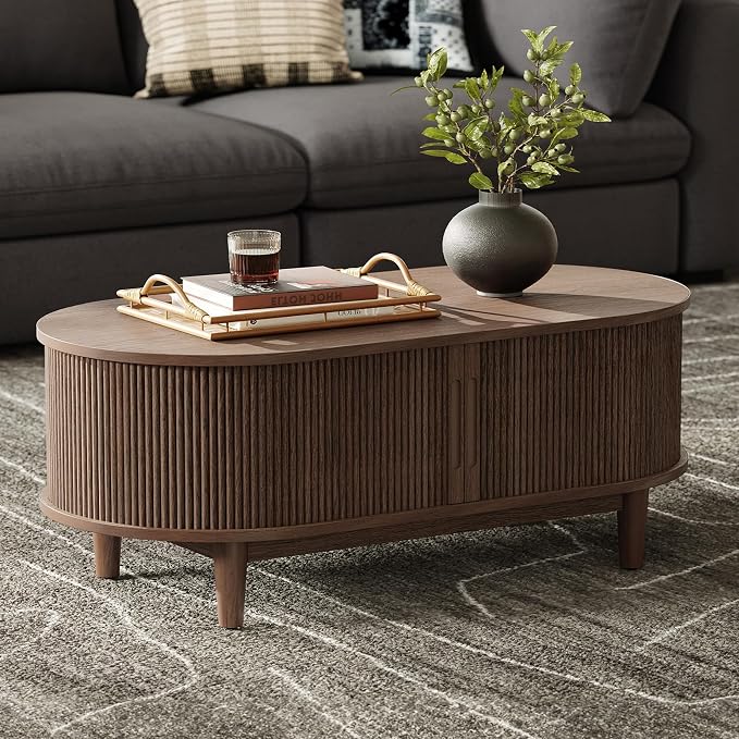LINSY HOME Oval Coffee Table, Wood Coffee Table - Image 4