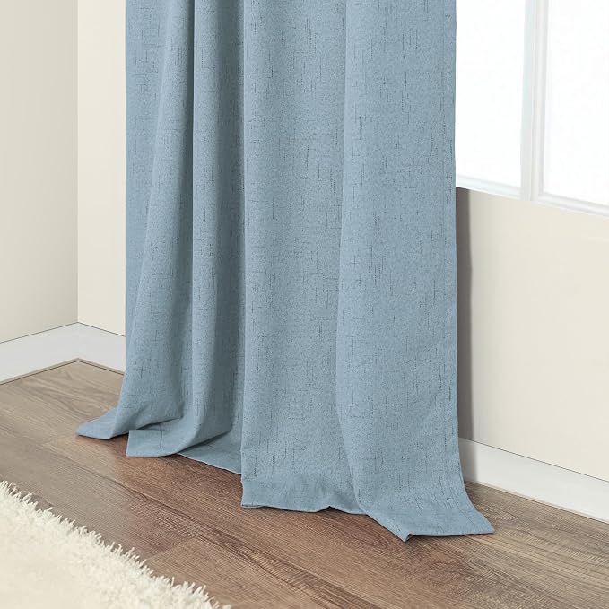 Light Blue Curtains for Bedroom 63 Inch Length 2 Panels Neutral Linen Textured - Image 8