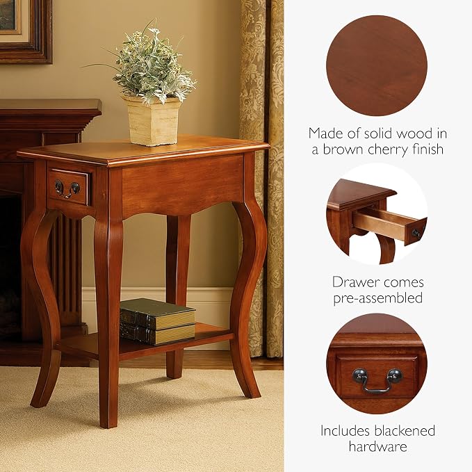 Leick Home 9018-BR One Drawer French Cabriole Leg Side Table - Image 6