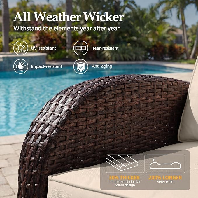UPHA 5 Pieces Patio Furniture Sets, Wicker Outdoor 3-Seat Sofa Set - Image 4