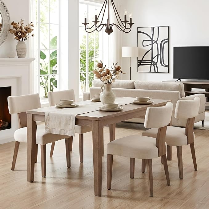 HNY Mid Century Modern Dining Chairs Set of 4, Farmhouse Linen Fabric - Image 7