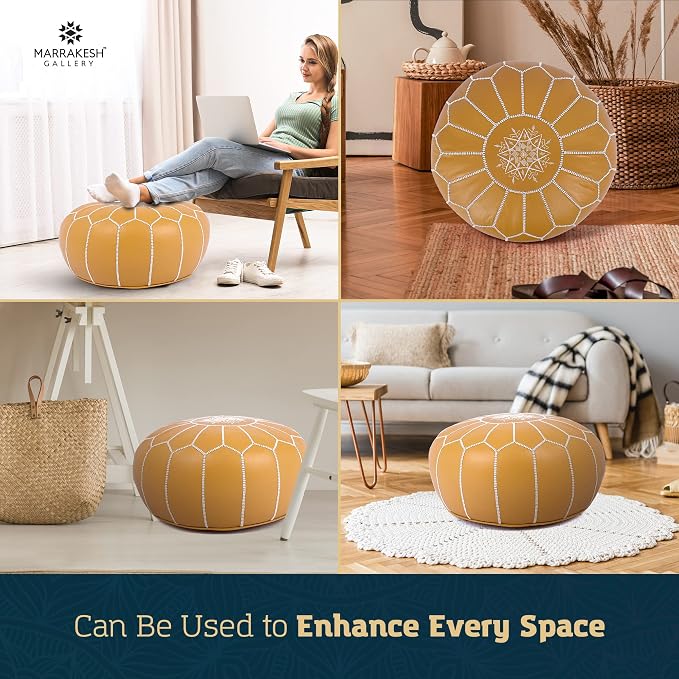 Marrakesh Gallery Genuine Leather Round Pouf Unstuffed - Image 7